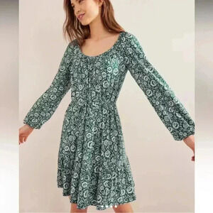 BODEN Scoop Tiered Jersey Mini Dress UK Size 8R Bottle Green Bloom‎ Cascade NWT